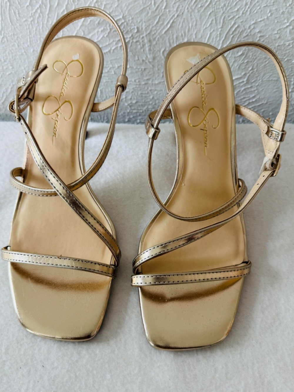 Jessica Simpson Elunai Gold Strap Heels, 9m